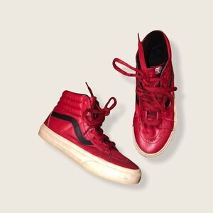 Vans Sk8 Hi Top Leather Sneakers Mens 6.5 Womens 8 Chili Pepper Aged Red Black‎